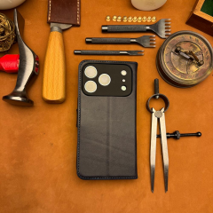 BİDERİ PATARA IPHONE 17 PRO MAX HAKİKİ DERİ CÜZDAN KILIF LACİVERT