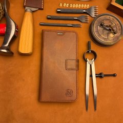 BİDERİ PATARA IPHONE 17 PRO MAX HAKİKİ DERİ CÜZDAN KILIF KAHVERENGİ