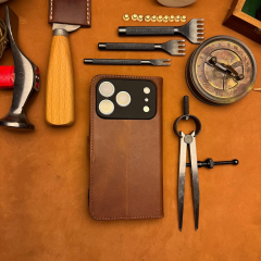 BİDERİ PATARA IPHONE 17 PRO MAX HAKİKİ DERİ CÜZDAN KILIF KAHVERENGİ