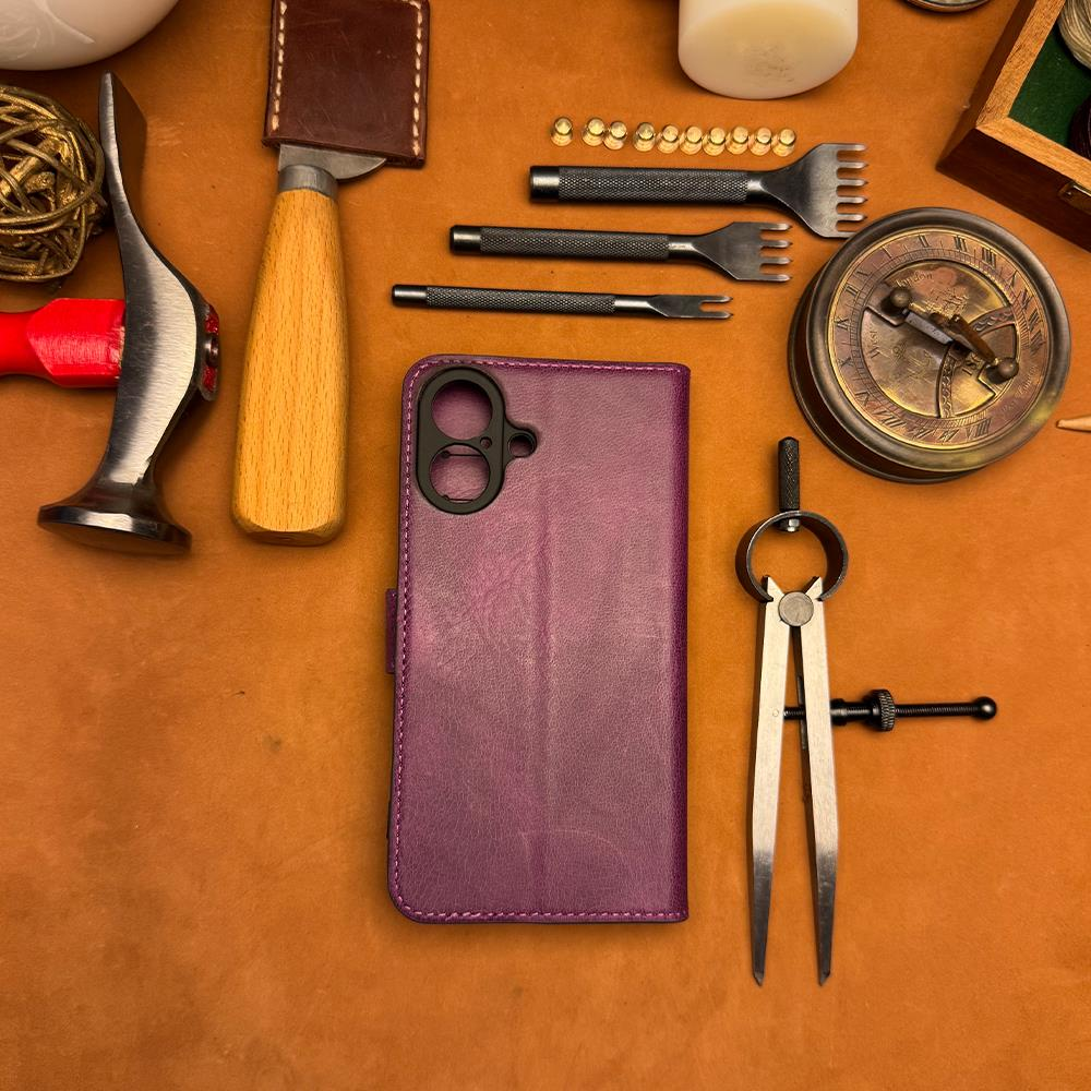 BİDERİ PATARA IPHONE 17 HAKİKİ DERİ CÜZDAN KILIF MOR