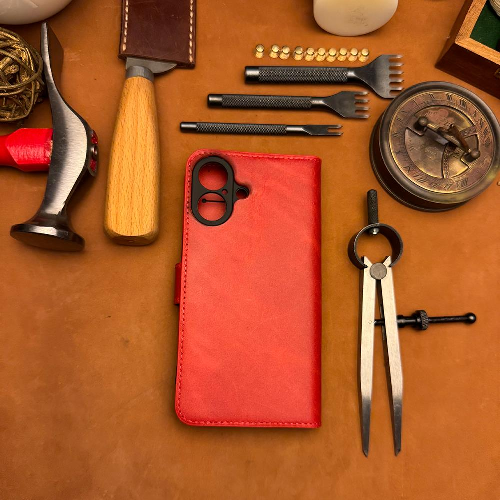 BİDERİ PATARA IPHONE 17 HAKİKİ DERİ CÜZDAN KILIF KIRMIZI