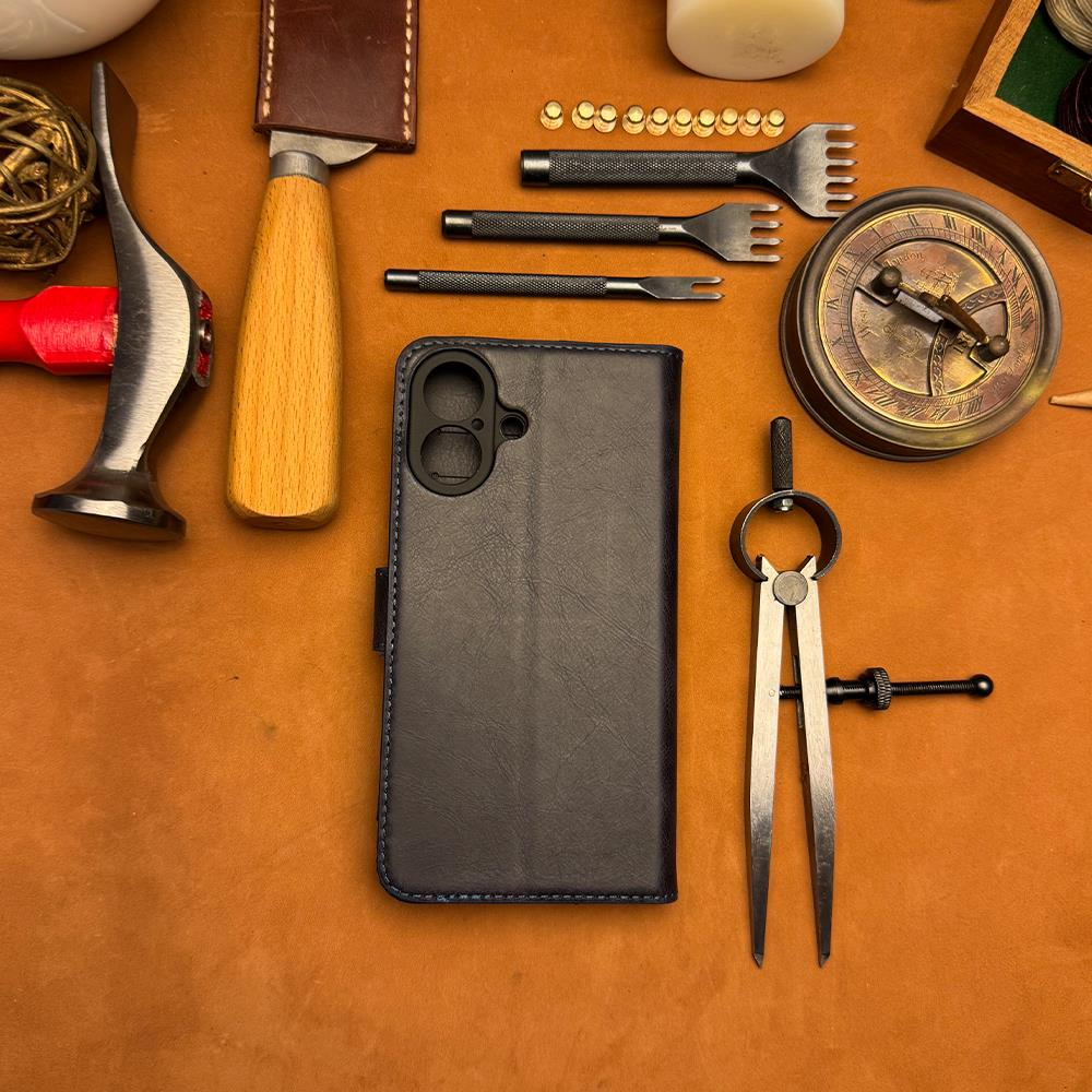 BİDERİ PATARA IPHONE 17 HAKİKİ DERİ CÜZDAN KILIF LACİVERT