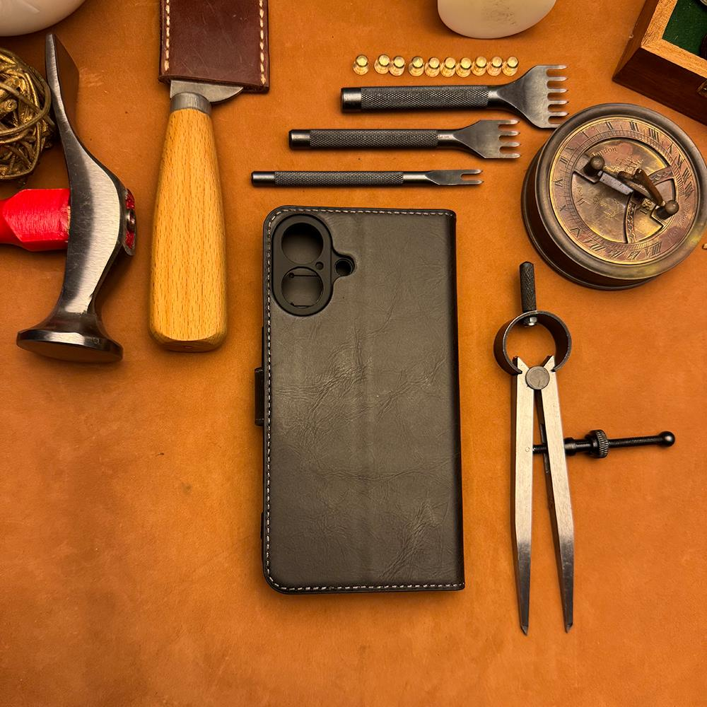 BİDERİ PATARA IPHONE 17 HAKİKİ DERİ CÜZDAN KILIF ANTRASİT