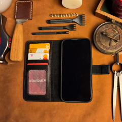 BİDERİ PATARA IPHONE 17 HAKİKİ DERİ CÜZDAN KILIF ANTRASİT