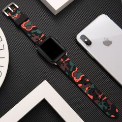 E2M Apple Watch 38-40-41mm KRD-24 Kamuflaj Koyu Yeşil Kordon