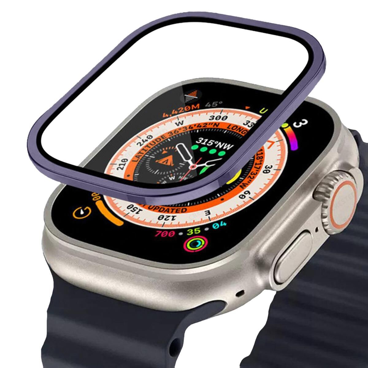 BİNANO APPLE WATCH ULTRA 49MM METAL ÇERÇEVELİ EKRAN KORUYUCU MOR