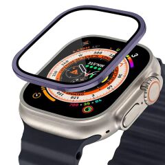 BİNANO APPLE WATCH ULTRA 49MM METAL ÇERÇEVELİ EKRAN KORUYUCU MOR