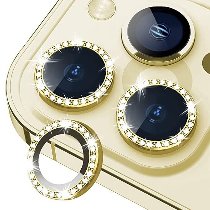 Binano Iphone 11 Pro/11 Pro Max/12 Pro Taşlı Gold Kamera Koruyucu