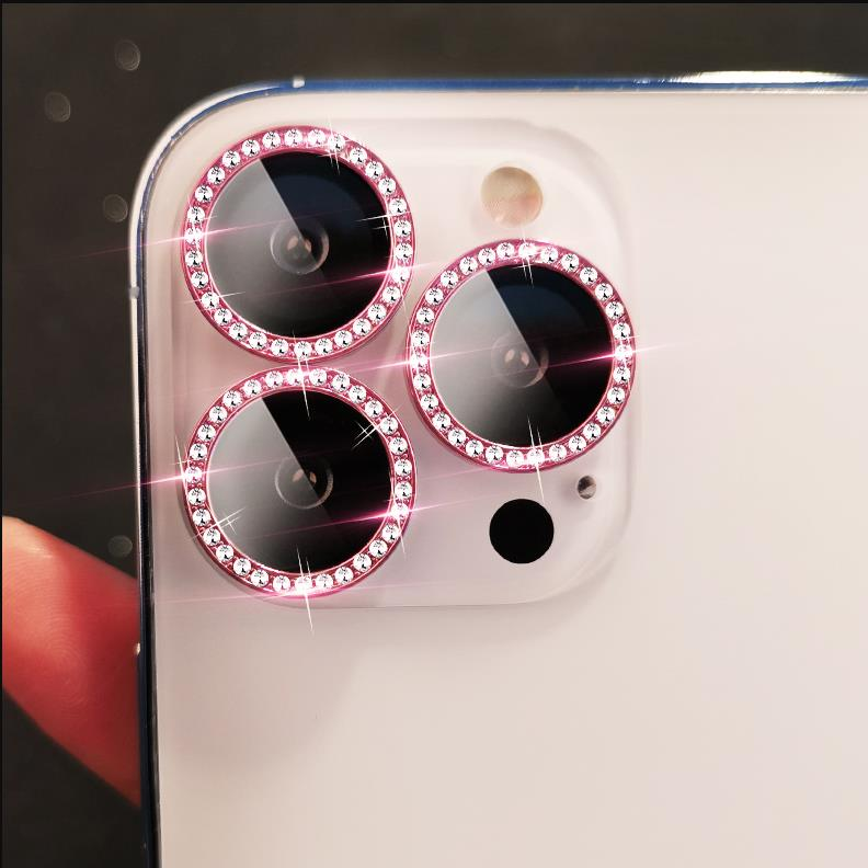 Binano Iphone 11 Pro/11 Pro Max/12 Pro Taşlı Pembe Kamera Koruyucu