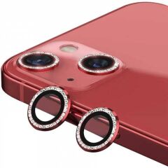 Binano Iphone 13/13 Mini Taşlı Kırmızı Kamera Koruyucu