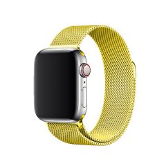 E2M Apple Watch 42-44-45-46-49mm KRD-01 Metal Hasır Sarı  Kordon