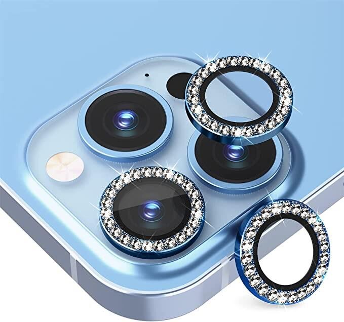 Binano Iphone 13/13 Mini Taşlı Mavi Kamera Koruyucu