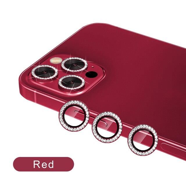 Binano Iphone 12 Pro Max Taşlı Kırmızı Kamera Koruyucu