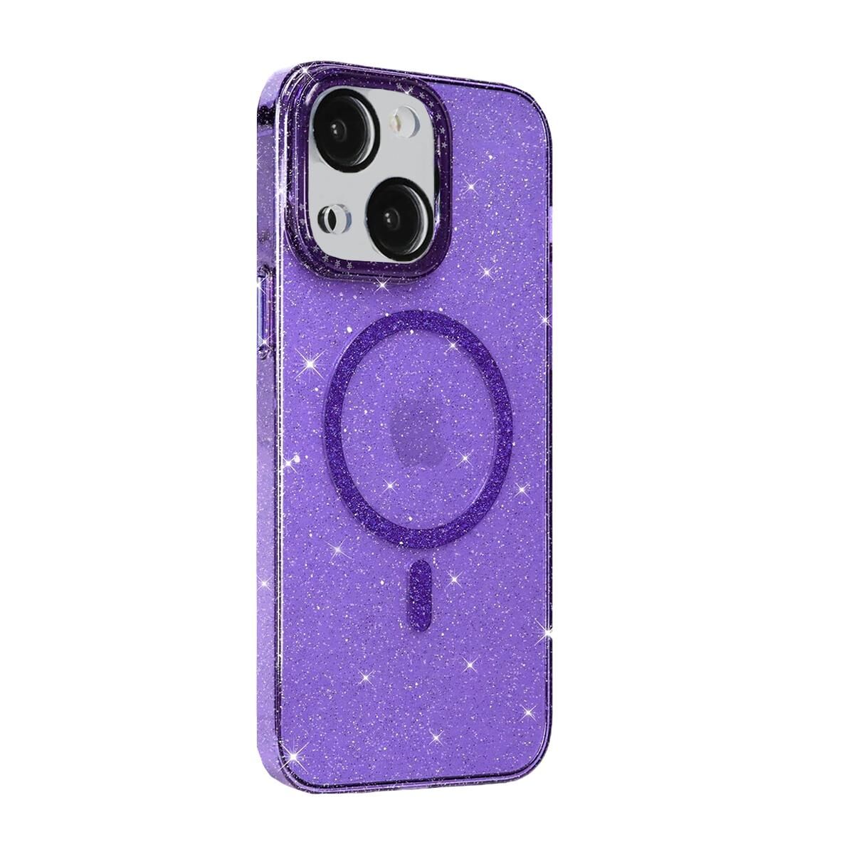 BİKAPAK MAGFIT IPHONE 15 YALDIZLI MOR KAPAK