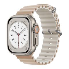 E2M APPLE WATCH 42-44-45-46-49MM KRD-28 OCEAN ÇİFT RENKLİ KREM KORDON