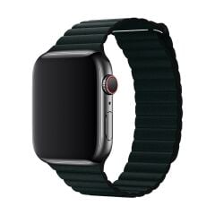 E2M Apple Watch 42-44-45-46-49mm KRD-06 Deri Bükme Koyu Yeşil Kordon