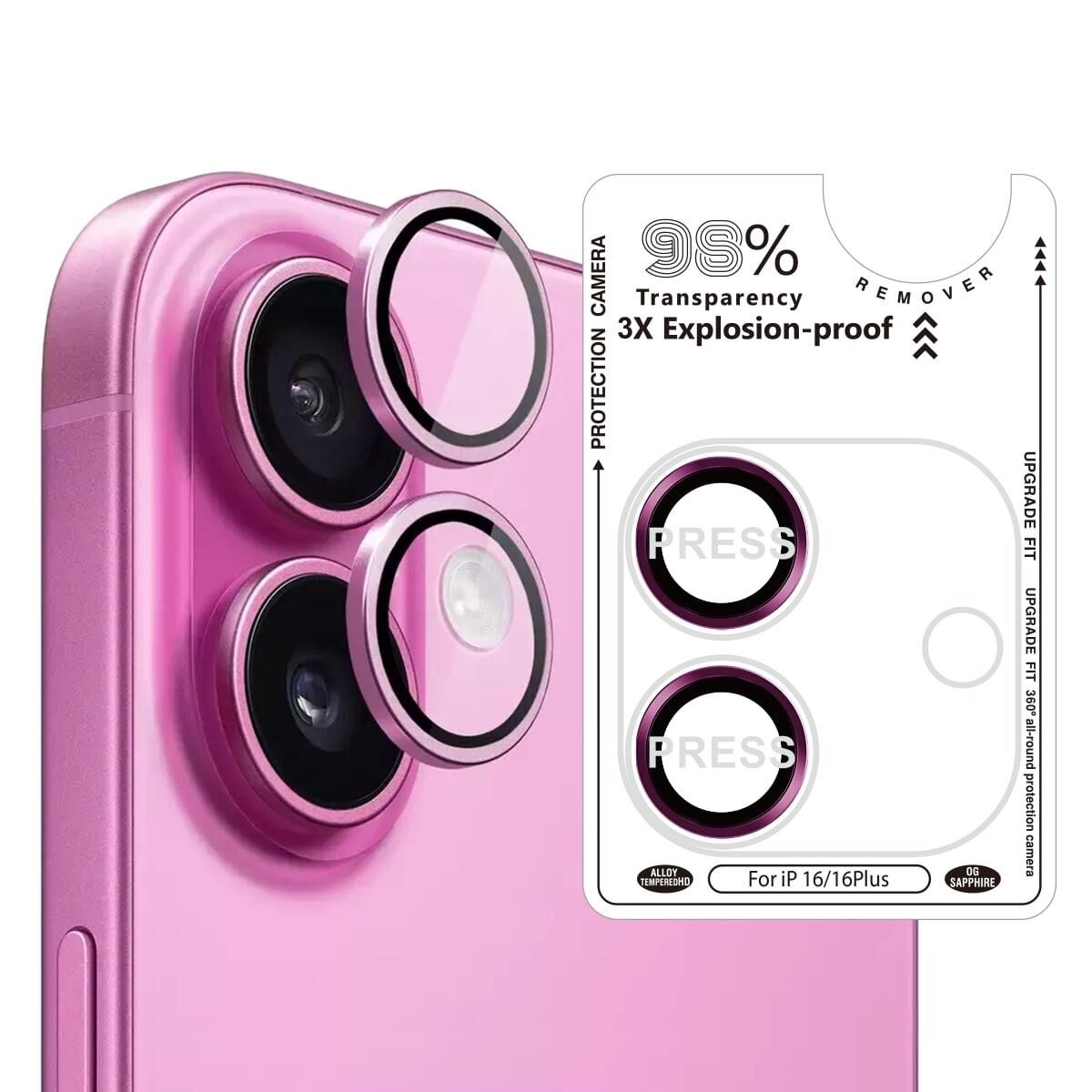 BİNANO IPHONE 16/16 PLUS SAFİR PEMBE KAMERA KORUYUCU