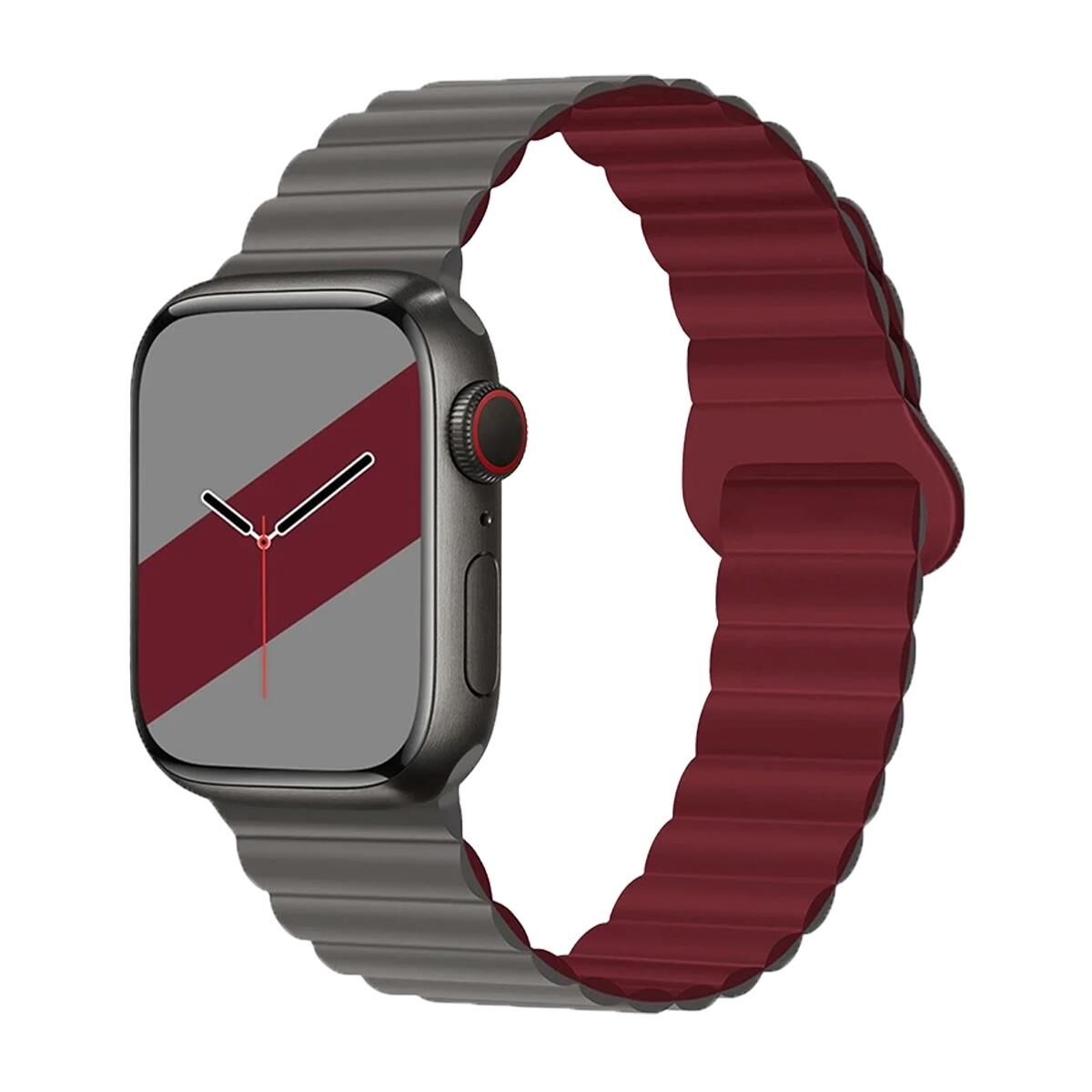 E2M APPLE WATCH 42-44-45-46-49MM KRD-06 DERİ BÜKME ÇİFT RENKLİ BORDO KORDON