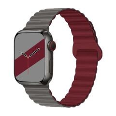 E2M APPLE WATCH 42-44-45-46-49MM KRD-06 DERİ BÜKME ÇİFT RENKLİ BORDO KORDON