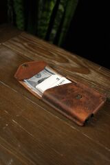 BİDERİ EPHESUS HAKİKİ DERİ ÇITÇITLI KALEMLİ CÜZDAN KAHVERENGİ