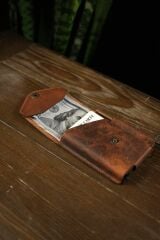 BİDERİ EPHESUS HAKİKİ DERİ ÇITÇITLI KALEMLİ CÜZDAN KAHVERENGİ