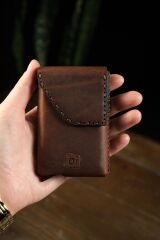 BİDERİ ASPENDOS HAKİKİ DERİ MAGSAFE MEKANİZMALI KARTLIK KAHVERENGİ