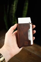 BİDERİ OLYMPOS HAKİKİ DERİ MAGSAFE MEKANİZMALI KARTLIK KAHVERENGİ