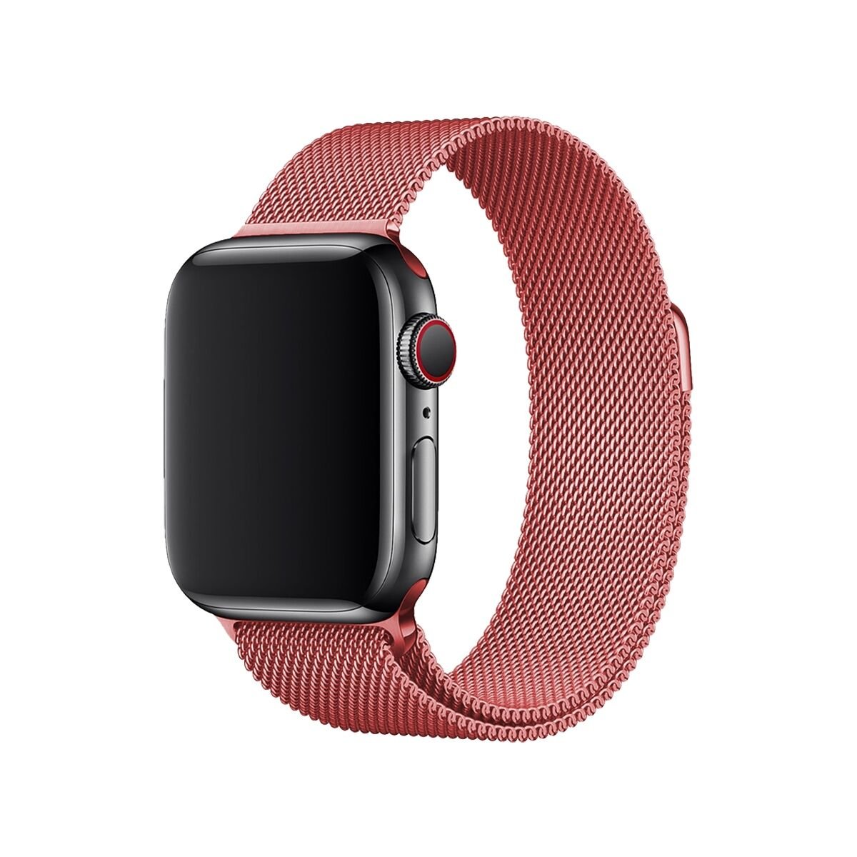 E2M Apple Watch 42-44-45-46-49mm KRD-01 Metal Hasır Koyu Pembe Kordon