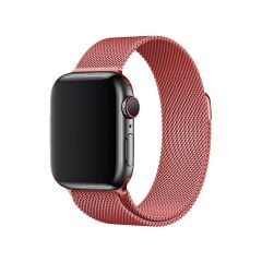 E2M Apple Watch 42-44-45-46-49mm KRD-01 Metal Hasır Koyu Pembe Kordon