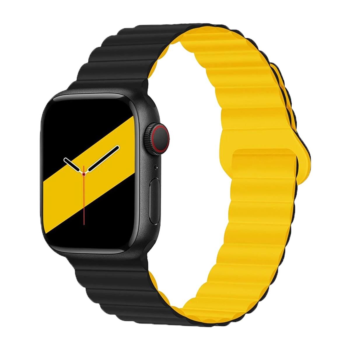 E2M APPLE WATCH 42-44-45-46-49MM KRD-06 DERİ BÜKME ÇİFT RENKLİ SARI KORDON