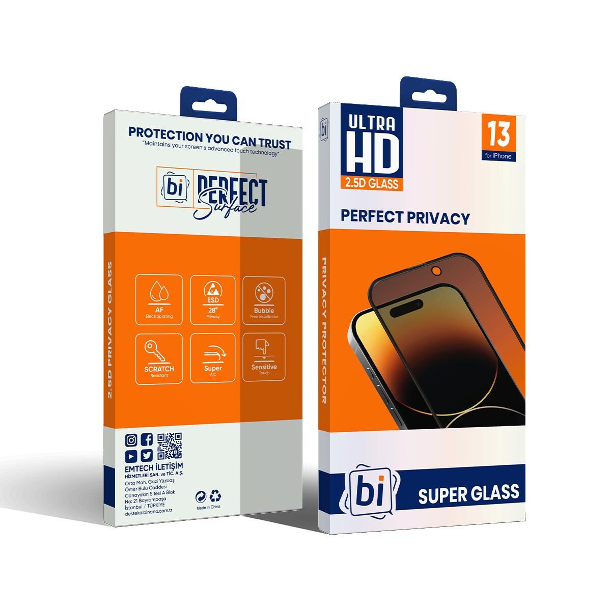 Bİ 2,5D PRIVACY SUPER GLASS IPHONE 13/13PRO/14/16E EKRAN KORUYUCU