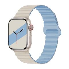 E2M APPLE WATCH 42-44-45-46-49MM KRD-06 DERİ BÜKME ÇİFT RENKLİ MAVİ KORDON
