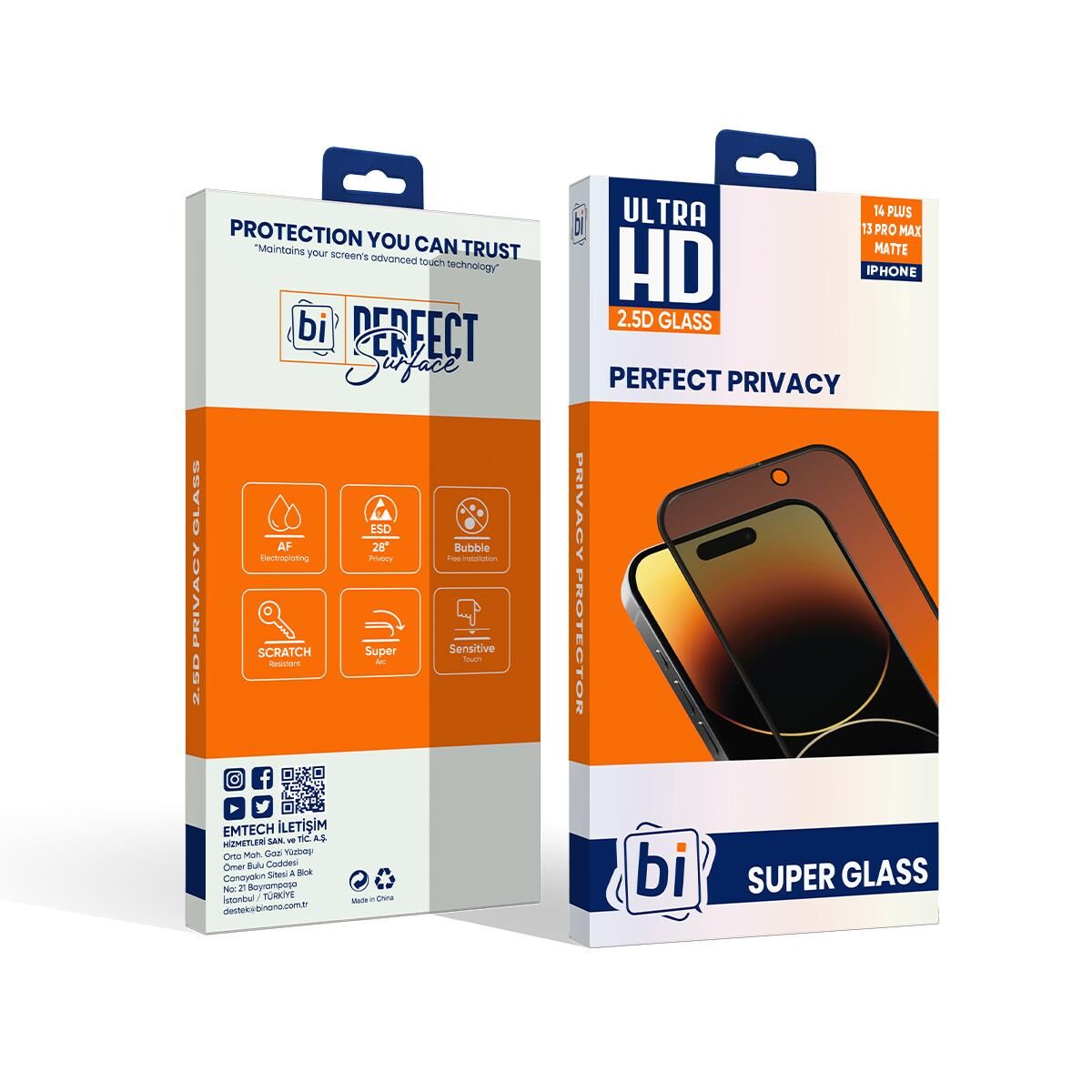 Bİ 2,5D PRIVACY SUPER GLASS MAT IPHONE 14 PLUS/13 PRO MAX EKRAN KORUYUCU