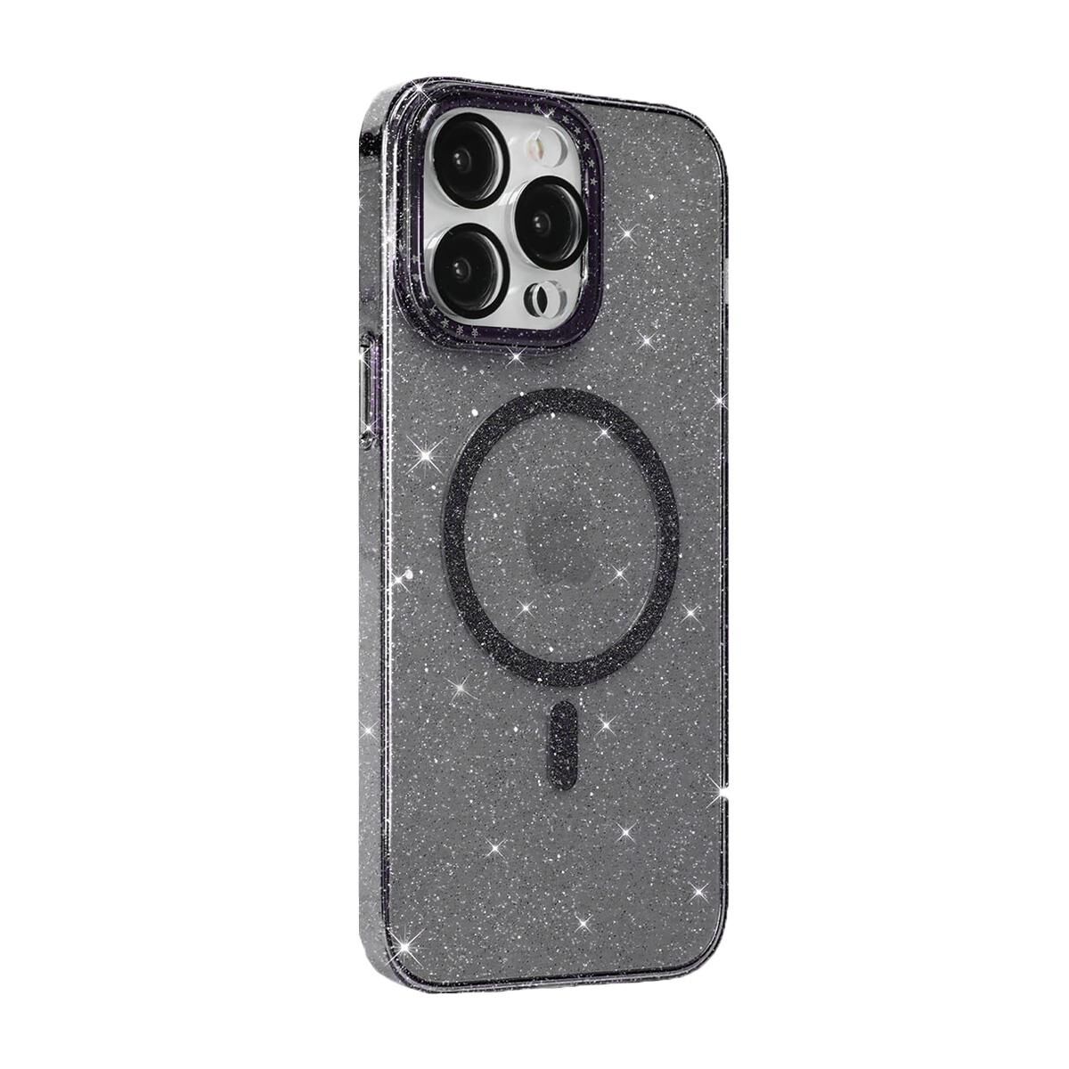 BİKAPAK MAGFIT IPHONE 15 PRO YALDIZLI SİYAH KAPAK