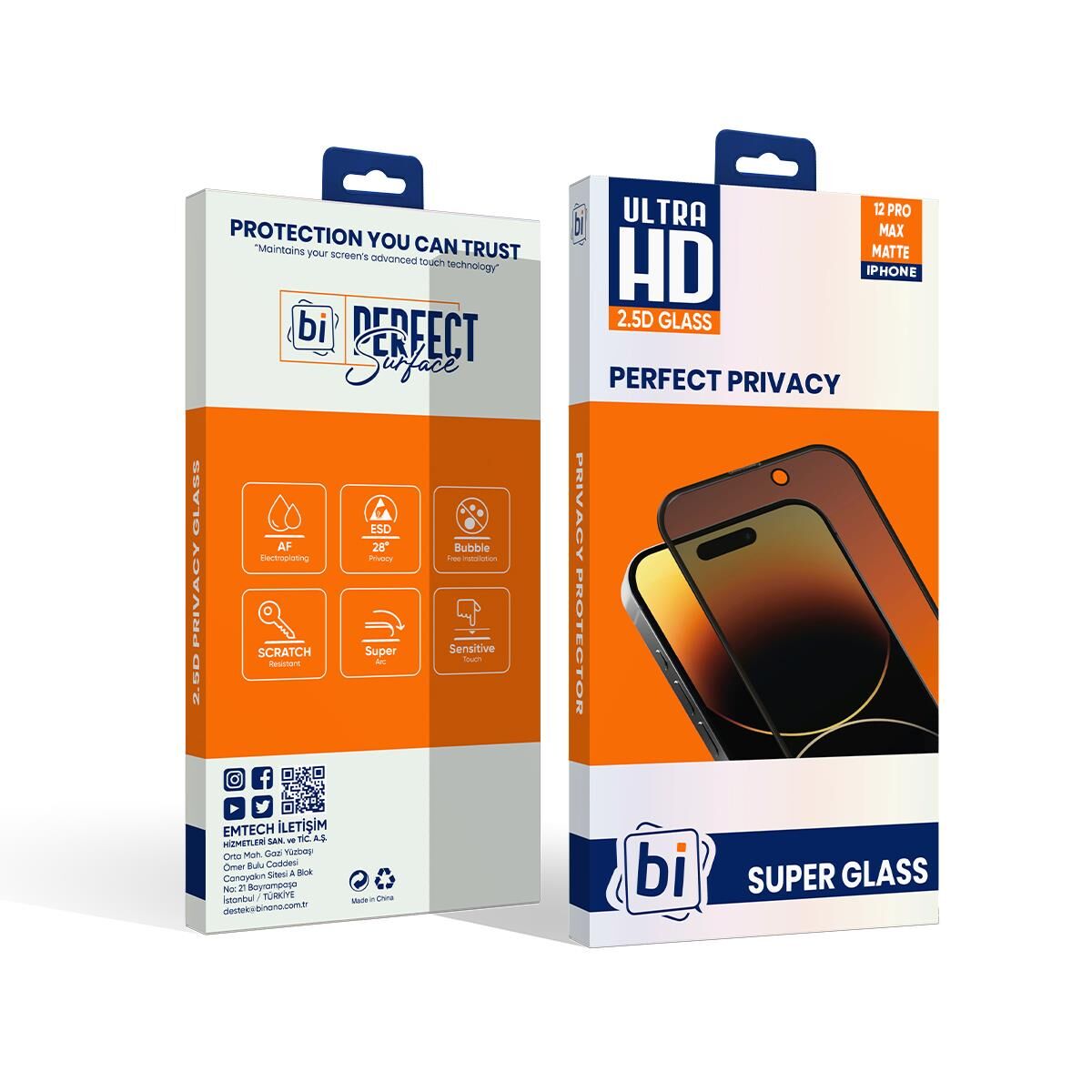Bİ 2,5D PRIVACY SUPER GLASS MAT IPHONE 12 PRO MAX EKRAN KORUYUCU