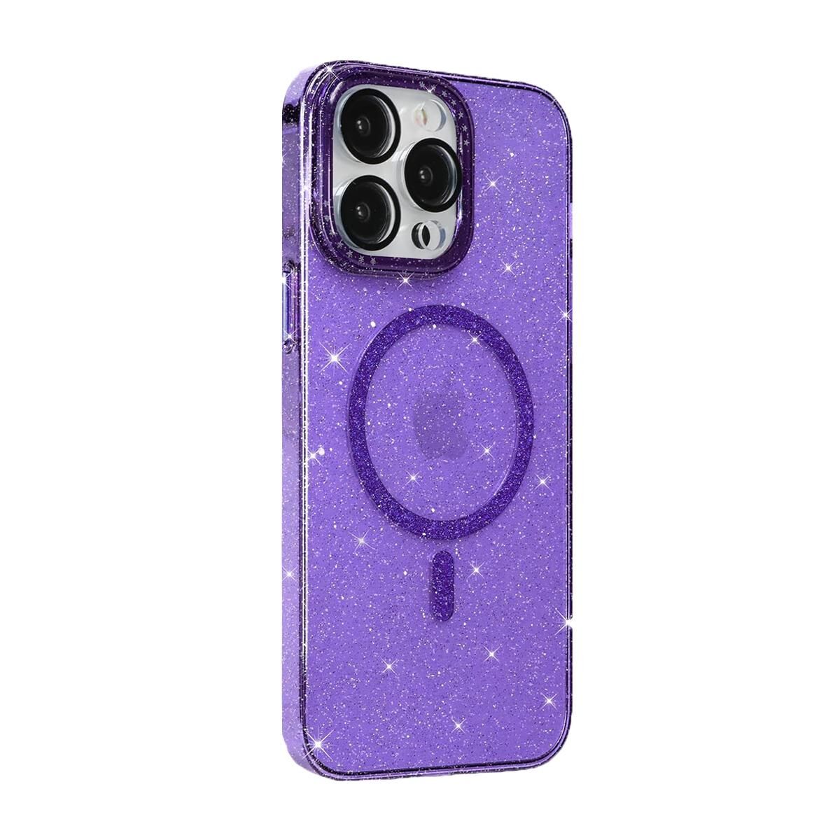 BİKAPAK MAGFIT IPHONE 15 PRO MAX YALDIZLI MOR KAPAK