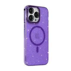 BİKAPAK MAGFIT IPHONE 15 PRO MAX YALDIZLI MOR KAPAK