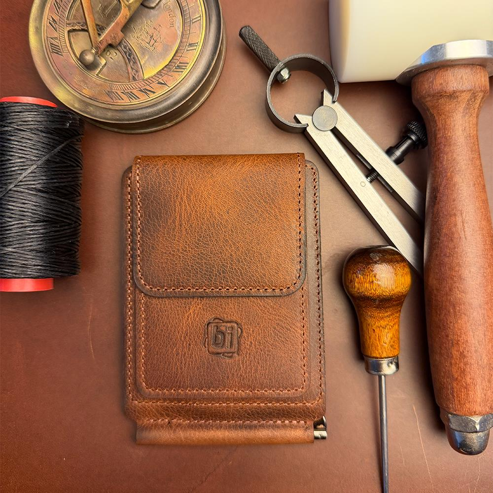 BİDERİ APOLLON HAKİKİ DERİ MANDALLI KARTLIK KAHVERENGİ